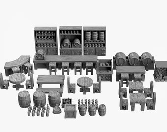 Kneipe Bar DnD Miniatur Terrain, Dungeons and Dragons, D&D, Pathfinder, Scatter, Wargaming, Tabletop, 28mm, 32mm