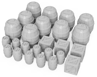 3DEGOS Barrels and Crates Set DnD Miniature Terrain for Dungeons and Dragons, D&D, Pathfinder, D and D, Scatter