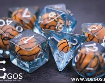 Basketball DnD Dice Set for Dungeons and Dragons, D&D, Pathfinder, D and D, D20, Polyhedral Resin Dice, Fit in Dice Box, Tower