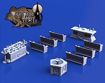 Wightwood Abbey Church Furnishings Set Miniature Terrain | Dungeons and Dragons, D&D, Pathfinder, Wargaming, 28mm, 15mm, 32mm