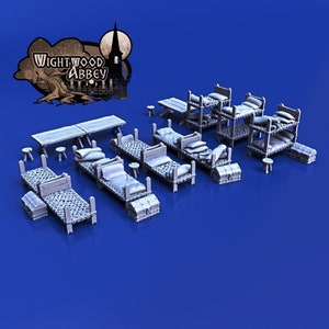Dormitory Furnishings Set DnD Miniature Terrain | Dungeons and Dragons, D&D, Pathfinder, Wargaming, 28mm, 15mm, 32mm