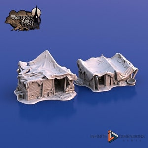 Wightwood Abbey Beggars’ Hovels DnD Miniature Terrain | Dungeons and Dragons, D&D, Pathfinder,, Wargaming, 28mm, 15mm, 32mm