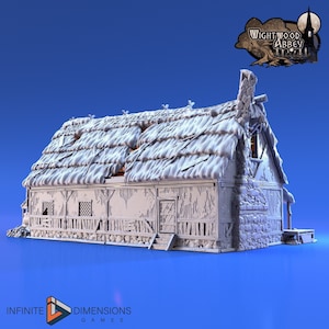 Wightwood Abbey Thatched Longhouse DnD Miniature Terrain | Dungeons and Dragons, D&D, Pathfinder,  Age of Sigmar, 28mm, 15mm, 32mm