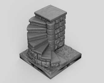 Dungeon Round Spiral Stair Wall DnD DragonLock Tiles Terrain for Dungeons and Dragons, D&D, Pathfinder, Gifts, Miniature