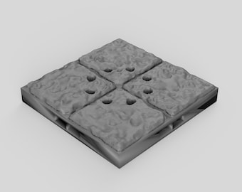Pode incluir: Um azulejo quadrado cinzento texturizado com quatro furos. O azulejo é feito de um material que parece pedra.