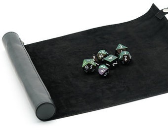 Black Soft Leather Dice Mat and Bag Combo | for Dungeons and Dragons, D&D, DnD Dice Set, Tower, Tray, Box, Bag, Accessories, Gifts