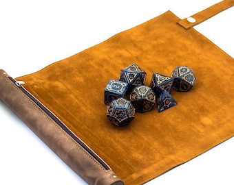 Brown Soft Leather Dice Mat and Bag Combo | for Dungeons and Dragons, D&D, DnD Dice Set, Tower, Tray, Box, Bag, Accessories, Gifts