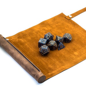 Brown Soft Leather Dice Mat and Bag Combo | for Dungeons and Dragons, D&D, DnD Dice Set, Tower, Tray, Box, Bag, Accessories, Gifts