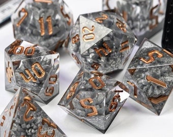 Dwarven Iron Ore Sharp DnD Dice Set for Dungeons and Dragons, D&D, Pathfinder,  D20 Polyhedral Resin Dice, Fit in Dice Box, Tower