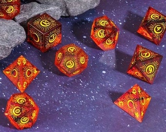 Solar Eclipse DnD Sharp Dice Set for Dungeons and Dragons Dice, D&D, Pathfinder,  D20 Polyhedral Resin Dice, Fit in Dice Box, Tower