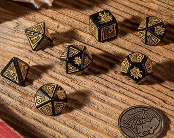 Vesemir The Sword Master Dice Set for Dungeons and Dragons, D&D, Pathfinder, D20 Polyhedral Resin Dice, Fit in Box, Tower