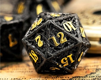 Hollow Dark Dragon Metal DnD Dice Set For Dungeons and Dragons, D&D, Pathfinder, D20, Polyhedral Dice, Fit Box Gifts