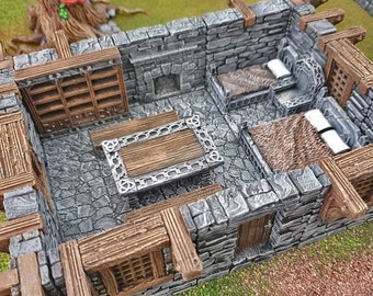 Pathfinder D/&D Kennel with a dog UNPAINTED - Miniature tabletop furniture dungeon decor 28mm Frostgrave