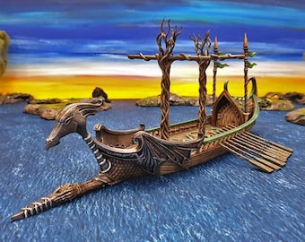 DnD Terrain Elven Dragon Galley Ship DnD D&D 28mm Miniature Terrain  Tabletop Miniatures Pathfinder Frostgrave