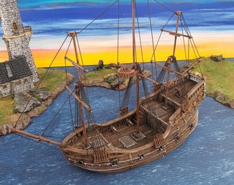 DnD Terrain The Fluyt Ship - Dwarves, Elves and Demons | 28mm Miniature  D&D Tabletop Pathfinder