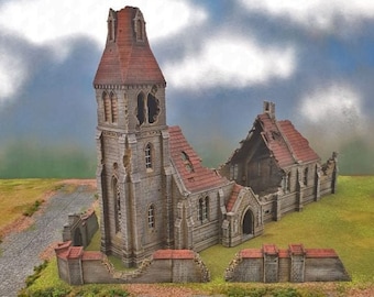 DnD Terrain Ruined Medieval Church - Miniature Pathfinder D&D Tabletop 28mm 32mm 15mm | Fantasy Dwarves Elves and Demons