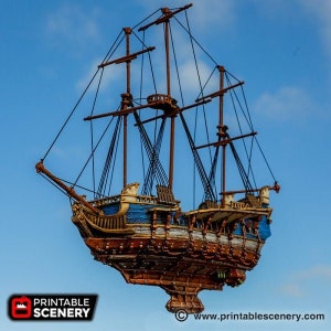 DnD Terrain Flying Frigate Ship - Dwarves, Elves and Demons | 28mm Miniature  D&D Tabletop Pathfinder