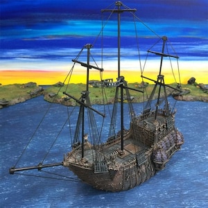 DnD Terrain The Black Ship Pirate Ship - Dwarves, Elves and Demons | 28mm Miniature  D&D Tabletop Pathfinder