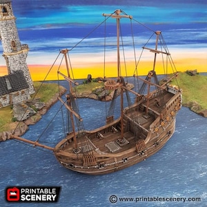 DnD Terrain The Fluyt Ship - Dwarves, Elves and Demons | 28mm Miniature  D&D Tabletop Pathfinder