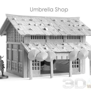 Japan Samurai Umbrella Shop Set DnD Miniature Wargaming Terrain for Dungeons and Dragons, D&D, Pathfinder, Tabletop, 28mm, Gifts