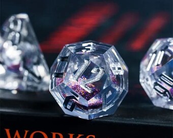 Clear Globe of Purple DnD Sharp Dice Set for Dungeons and Dragons Dice, D&D, Pathfinder,  D20 Polyhedral Resin Dice, Fit in Dice Box, Tower