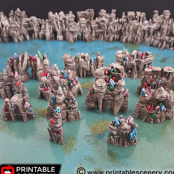Clorehaven Crystal Grotto Cavern Walls DnD Miniature Terrain, Dungeons and Dragons, D&D, Pathfinder, Scatter, Wargaming, 28mm