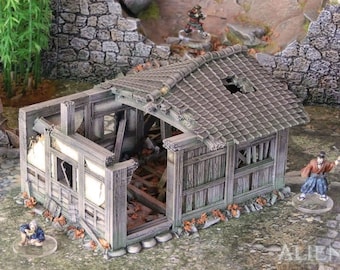 Japan Samurai Ruined Hut Set DnD Miniature Wargaming Terrain for Dungeons and Dragons, D&D,  Pathfinder, Tabletop, 28mm Gifts