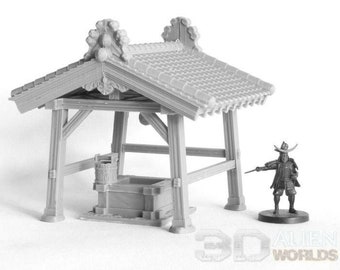 Japan Samurai Water Well with Roof DnD Miniature Wargaming Terrain for Dungeons and Dragons, D&D, Pathfinder, Tabletop, 28mm, Gifts