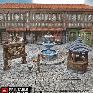 Clorehaven Town Square Furniture DnD Miniature Terrain, Dungeons and Dragons, D&D, Pathfinder, Scatter, Wargaming, 28mm, 32mm