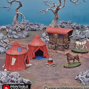 Evil Shadowfey Traveler’s Camp Wagon DnD Miniature Terrain for Dungeons and Dragons, D&D, D and D, Wargaming, Tabletop, 28mm, Gifts