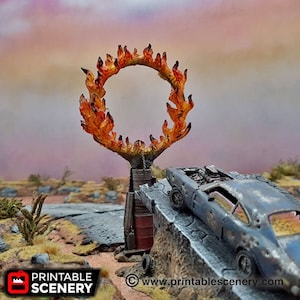 Burning Ring Of Fire for Wasteworld   Terrain, Gaslands, Post Apocalyptic, DnD, D&D, Dungeons and Dragons, 28mm 20mm