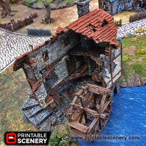 Ruined Water Mill DnD Miniature Terrain for Dungeons and Dragons, D&D, Pathfinder, Wargaming, 28mm, 32mm, Table Top