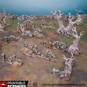 Shadowfey Hallowed Graveyard Walls DnD Miniature Terrain for Dungeons and Dragons, D&D, D and D, Wargaming, Tabletop, Wargaming, Gifts