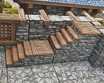 Stein und Holz Treppe OpenLock Dungeon Tile DnD Miniatur Terrain, Dungeons und Drachen, D & D, Pathfinder, Wargaming, Tabletop