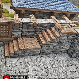 Stone and Wood Stairs OpenLock Dungeon Tile DnD Miniature Terrain, Dungeons and Dragons, D&D, Pathfinder, Wargaming, Tabletop