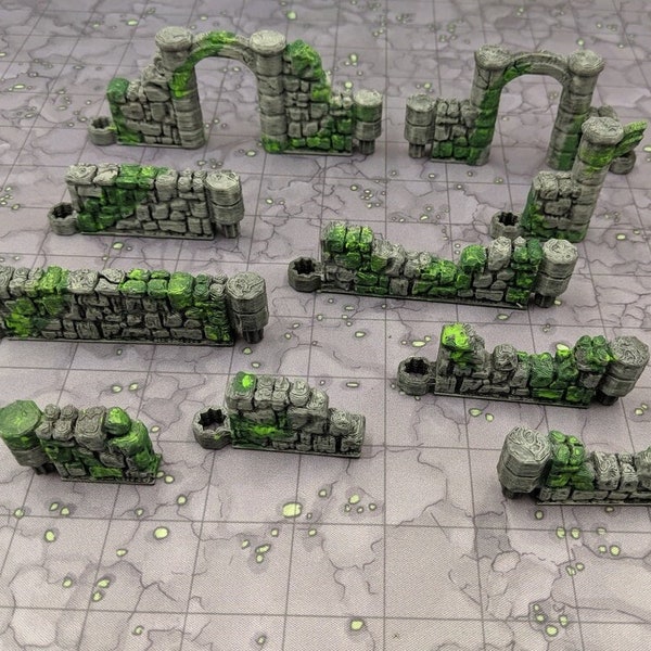 Ruined Stone Walls Set DnD Miniature Terrain for Dungeons and Dragons Terrain, D&D, D and D, Wargaming, Pathfinder, Miniature, Gifts