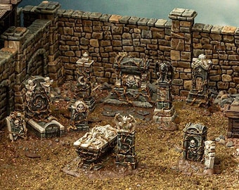 Tombstones Scatter Set DnD Miniature Terrain, Dungeons and Dragons Terrain, Cities of Ramshackle and Ruin Series, D&D, D and D, DnD Terrain