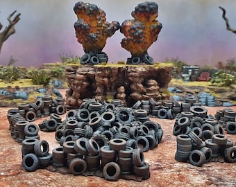 Tire Obstacles for Wasteworld   Terrain, Gaslands, Post Apocalyptic, DnD, D&D, Dungeons and Dragons, 28mm, 20mm