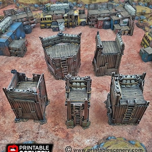 Junkfort Bastions for Wasteworld   Terrain, Gaslands, Post Apocalyptic, DnD, D&D, Dungeons and Dragons, 28mm 20mm