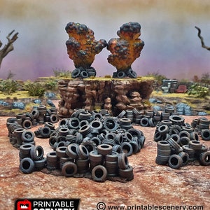 Tire Obstacles for Wasteworld   Terrain, Gaslands, Post Apocalyptic, DnD, D&D, Dungeons and Dragons, 28mm, 20mm