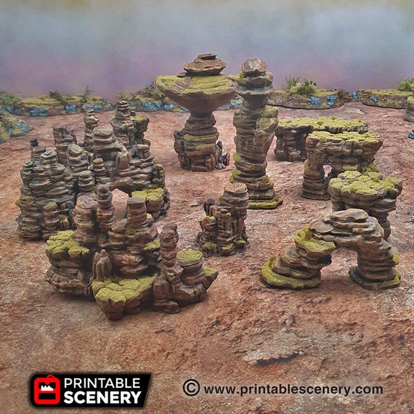 Canyon Rocks for   Terrain, Gaslands, Post Apocalyptic, DnD, D&D, Dungeons and Dragons, 28mm 20mm Pathfinder, Star Wars Legion