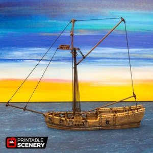 Sloop Ship DnD Miniature Terrain for Dungeons and Dragons, D&D, Pathfinder, Wargaming, 28mm, Table Top, Miniatures