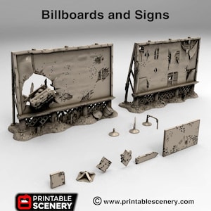 Ruined Billboards And Signs for Wasteworld Terrain, Gaslands, Post Apocalyptic, DnD, D&D, Dungeons and Dragons, 28mm 20mm