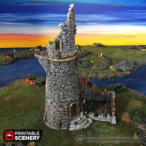 Ruined Lighthouse DnD Miniature Terrain for Dungeons and Dragons, D&D, Pathfinder, Wargaming, 28mm, 32mm, Table Top
