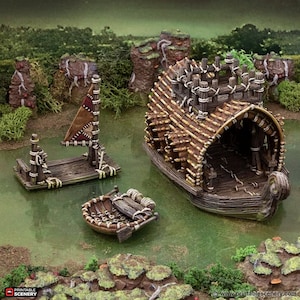 Gloaming Swamp Boats Set DnD Miniature Terrain, Dungeons and Dragons Terrain, D&D, D and D, Pathfinder, DnD Terrain