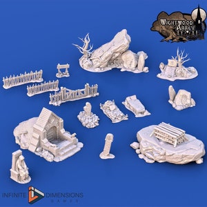 Wightwood Abbey Ancient Cemetery Bundle DnD Miniature Terrain | Dungeons and Dragons, Pathfinder., Wargaming, 28mm, 32mm, 15mm