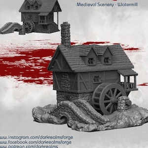 Dark Realms Medieval Scenery Watermill DnD Miniature Terrain for Dungeons and Dragons, D&D, D and D, Wargaming, Pathfinder, Tabletop
