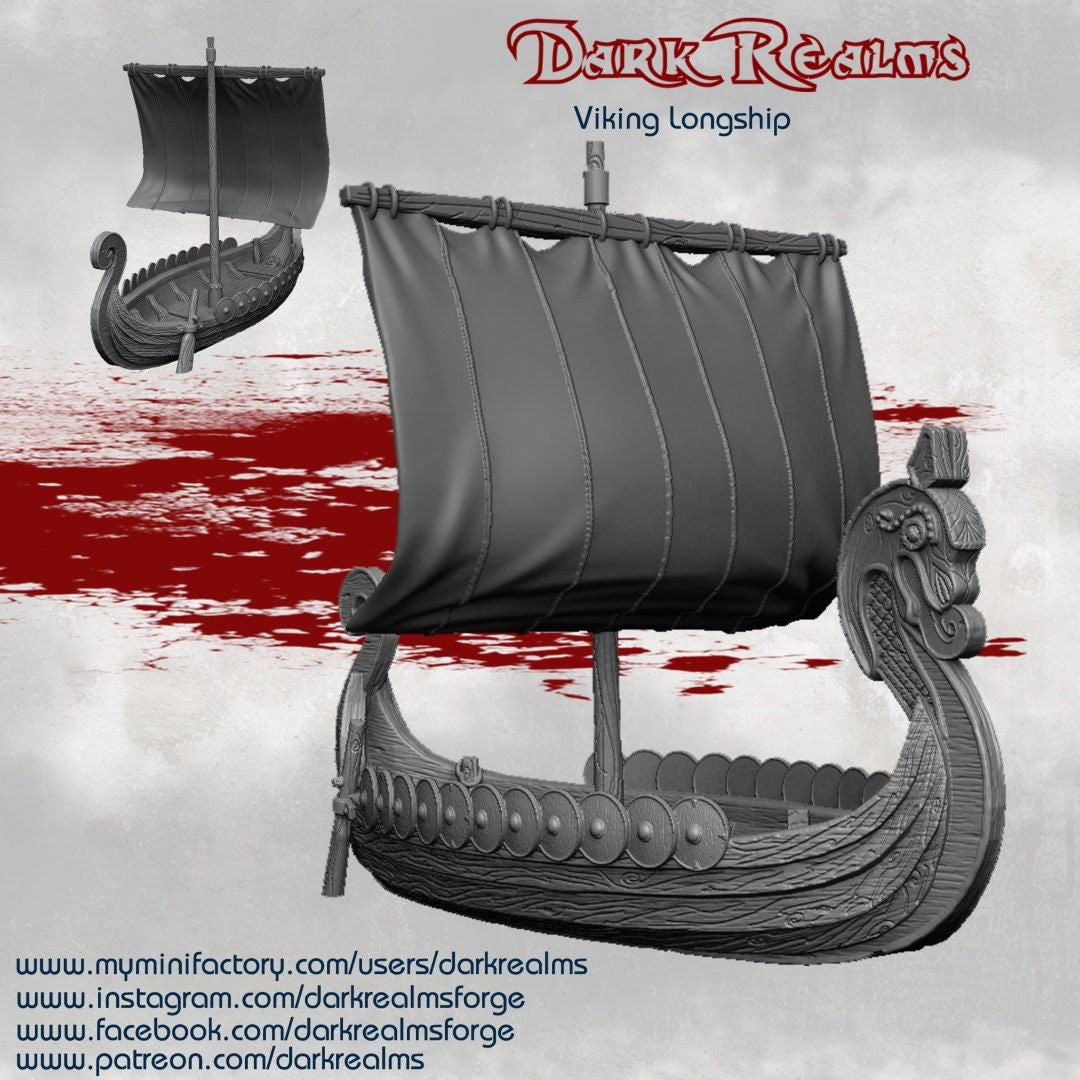 Dark Realms Medieval Scenery Viking Longship Ship DnD Miniature Terrain for Dungeons and Dragons, D&D, D and D, Wargaming, Gifts