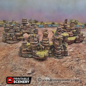 Three Large Canyon Rocks  forTerrain, Gaslands, Post Apocalyptic, DnD, D&D, Dungeons and Dragons, 28mm 20mm Pathfinder, Star Wars Legion
