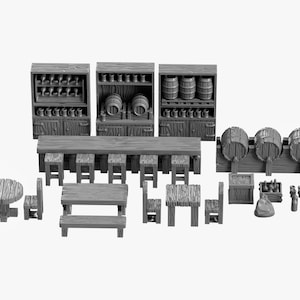 Tavern Bar DnD Miniature Terrain, Dungeons and Dragons, D&D, Pathfinder, Scatter, Wargaming, Tabletop, 28mm, 32mm Small Set